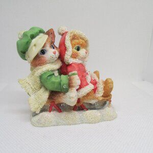 Christmas Calico Kittens  Winter  'Silver Bells' Cats on Sleigh  Enesco NIB